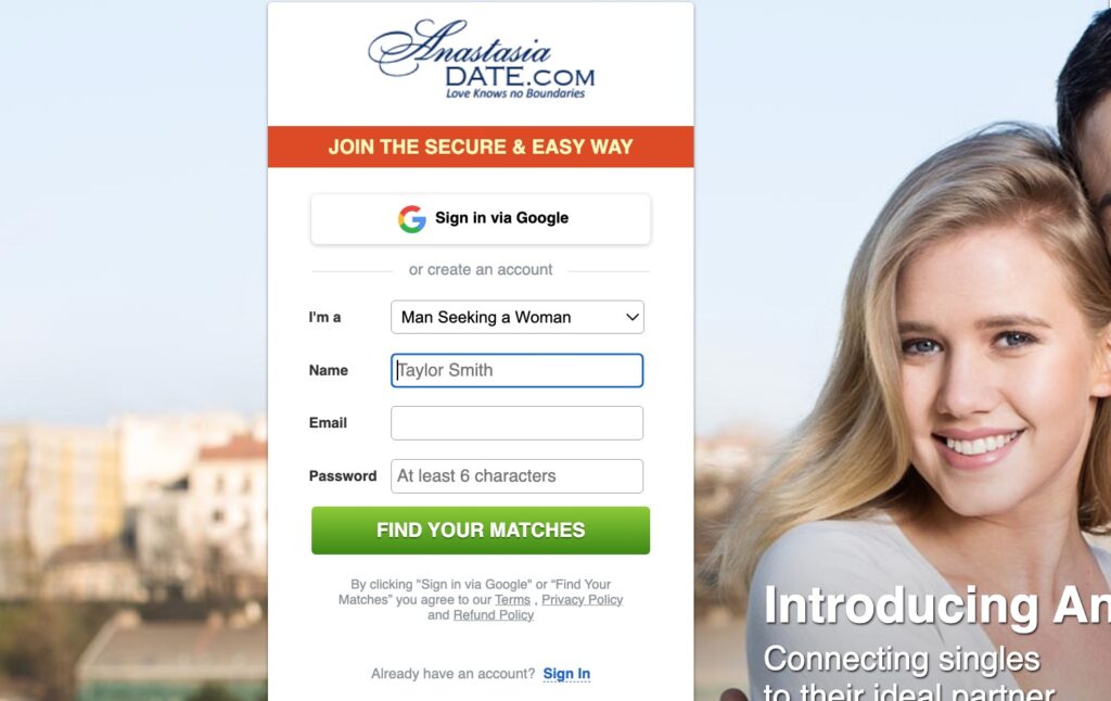 AnastasiaDate create account