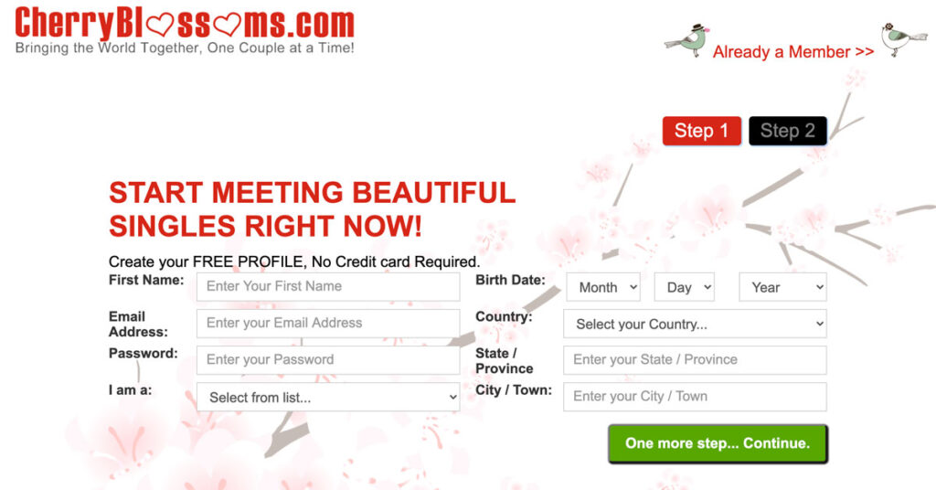 CherryBlossoms create account