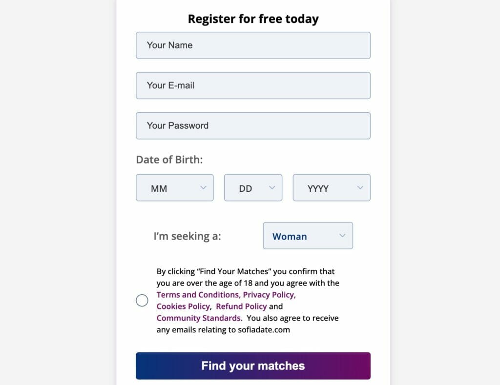 SofiaDate create account